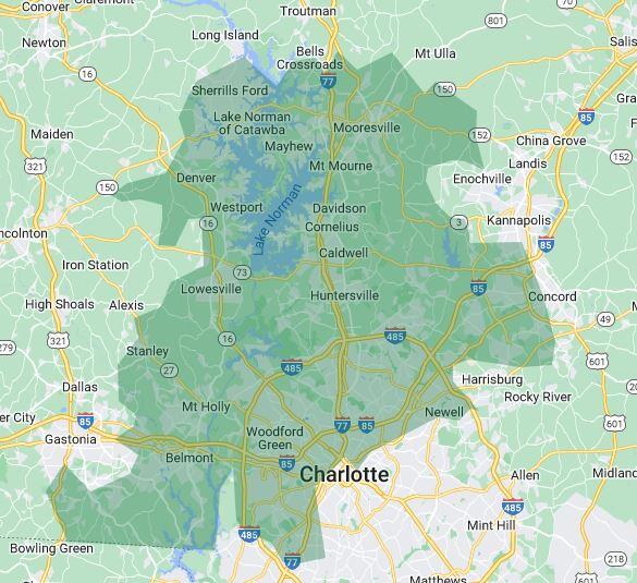 Service Area Map of Charlotte North, NC