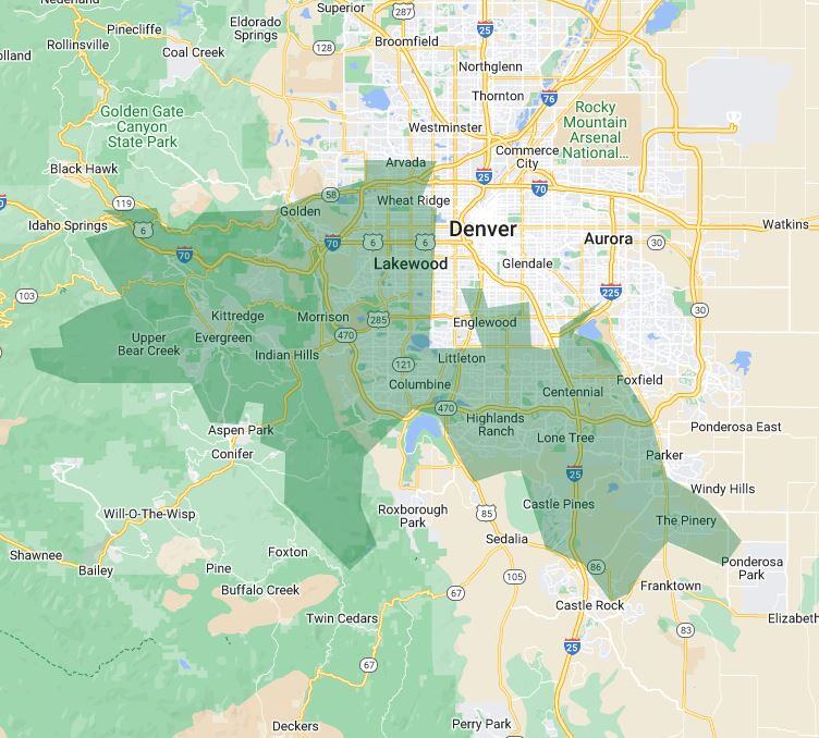 Service Area Map of Denver, CO