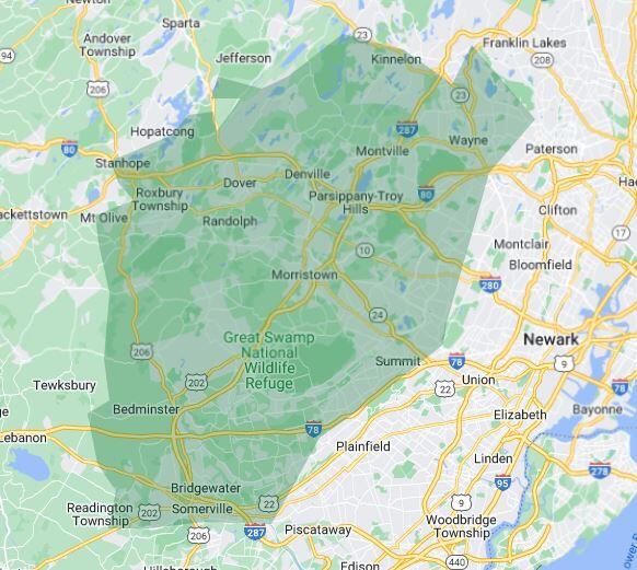 Service area map for Morristown, NJ